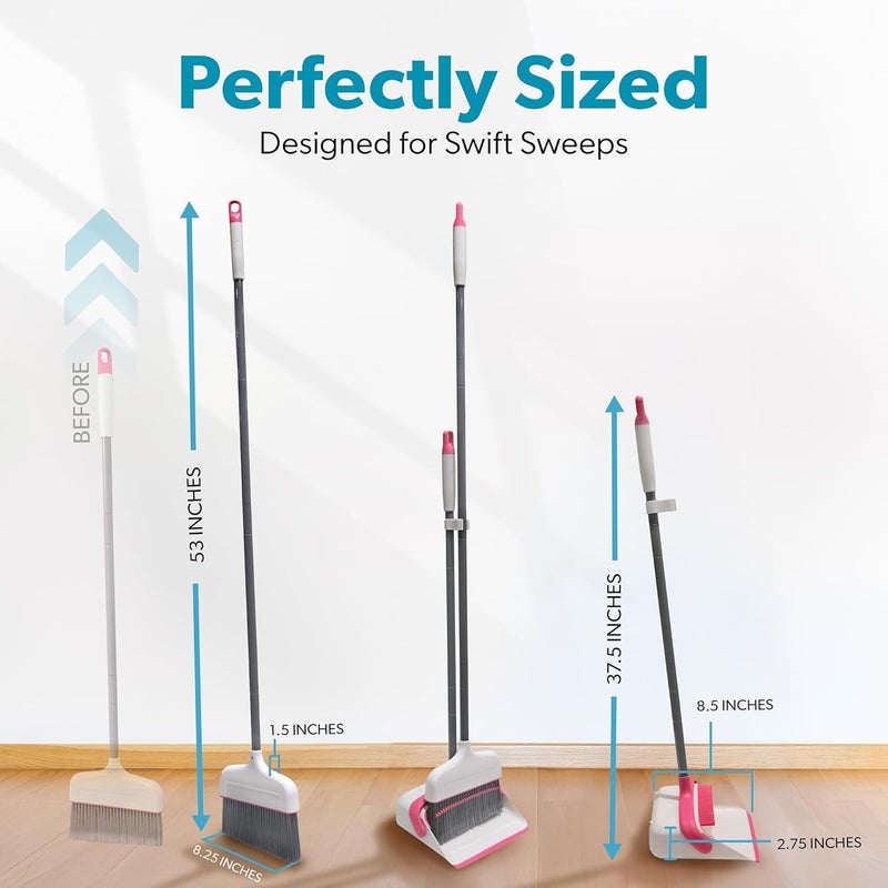 BLACK+DECKER Butler Broom & Dustpan Set - Stand-Up Design - Lightweight, Space-Saving Combo for Kitchen, Living Room, Bathroom, Lobby Floors - Home Cleaning Essential, White/Pink - Image 3